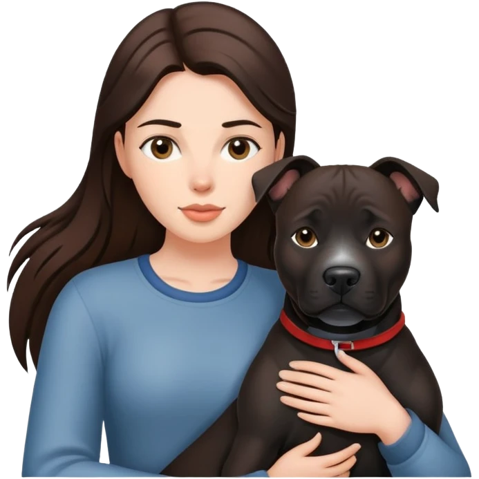 Brunette with a big black amstaff dog emoji