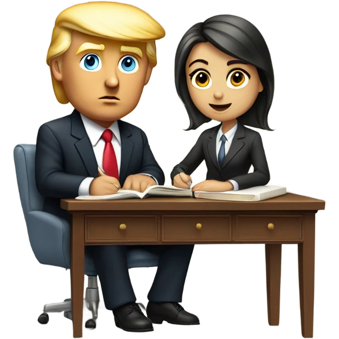a girl studying next to donald trump emoji
