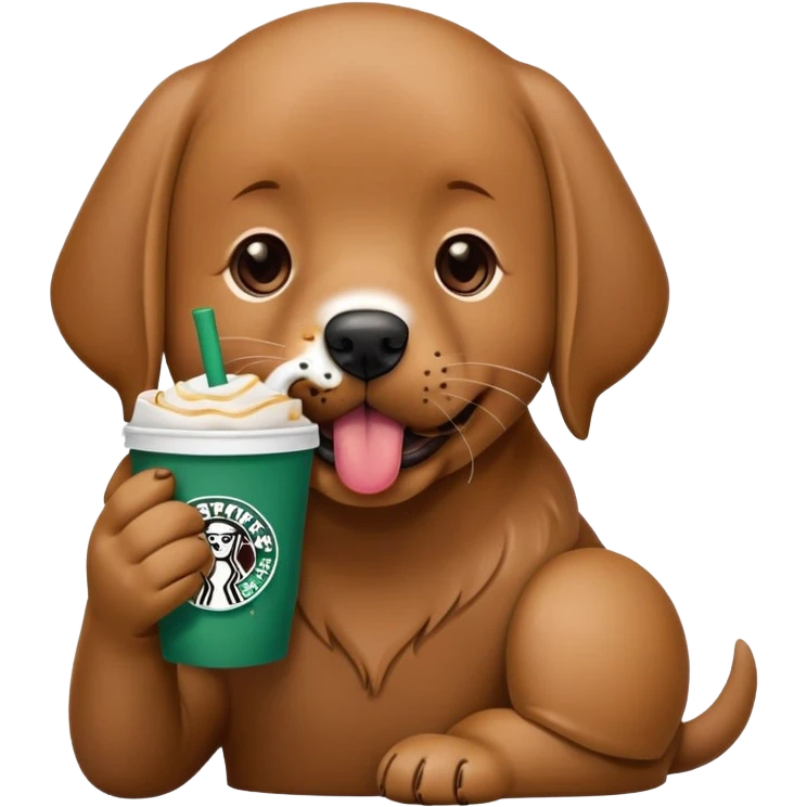 brown labrador dog licking a Starbucks pup cup  emoji