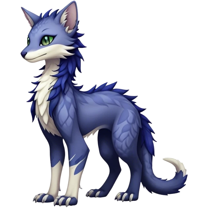 Kawaii dark edgy fantasy ethereal feline-vernid-sergal-fursona animal creature with a tufted tail full body with intricate markings  emoji