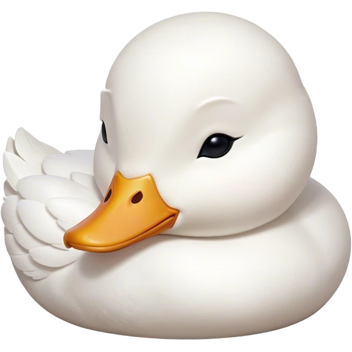 Meme-Worthy Cute Sleeping White Duck Portrait Emoji, Head resting peacefully with a contented smile, showcasing a sleek, graceful build and a luxuriously soft pure white plumage, eyes shut in a serene, restful nap, Simplified yet hilariously adorable features, highly detailed, glowing with a soft, drowsy light, high shine, relaxed and utterly lovable, stylized with an air of playful laziness, bright and heartwarming, soft glowing outline, capturing the essence of a comically sleepy duck, so meme-worthy it feels like it could instantly become the next viral sensation of adorable slumber! emoji