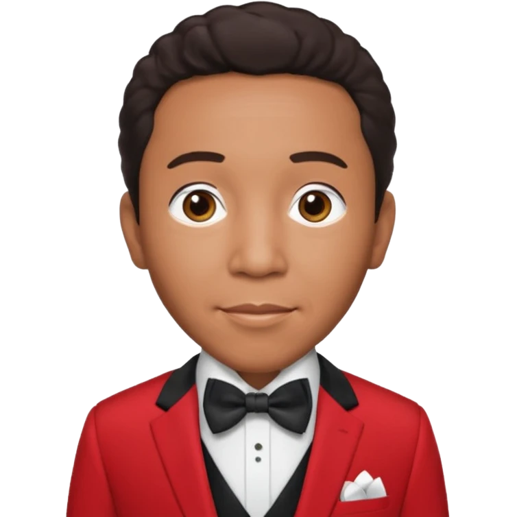 Smokey Robinson with dark brown hair, red suit with bow tie emoji
