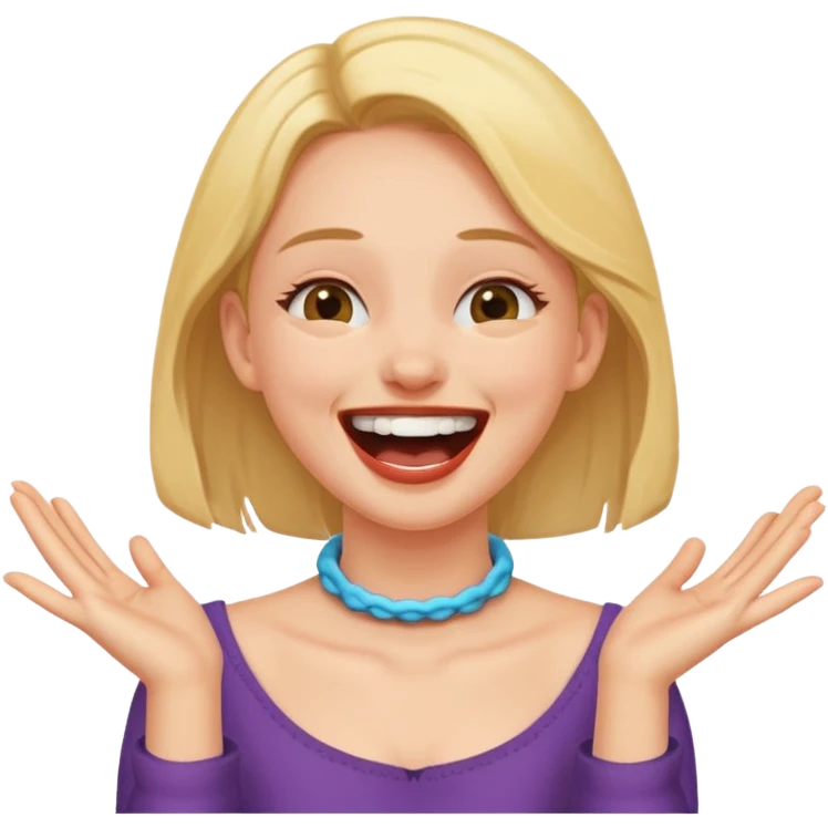 Do a girl laughing and choking her neck with two hands emoji