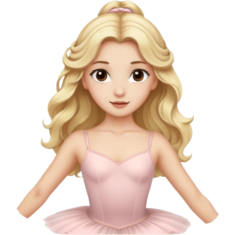 Blonde model with brown eyes, long wavy hair, ballet dancer emoji