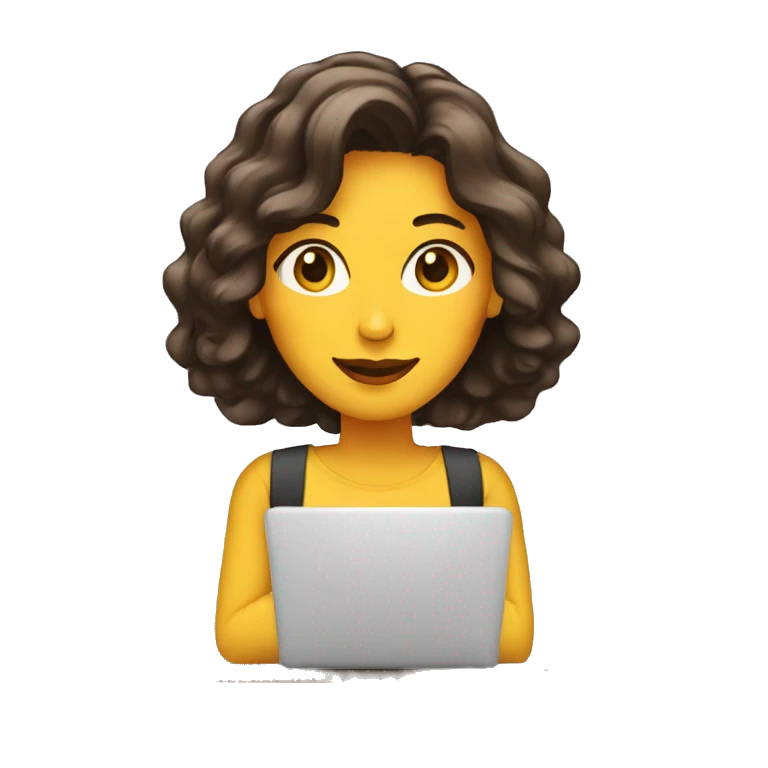 mujer con pelo cafe con lapto emoji