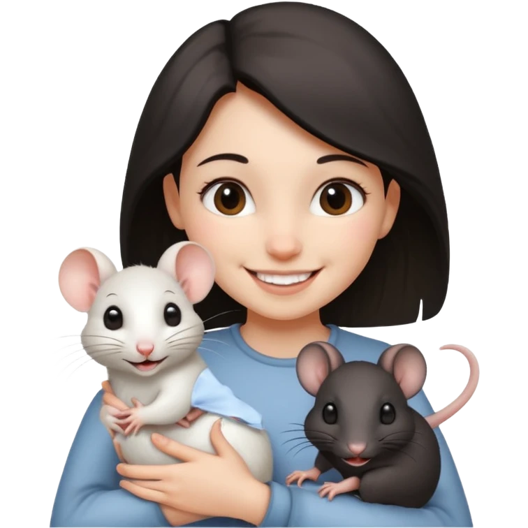 Девочка с двумя крысами на руках белой и чёрной emoji