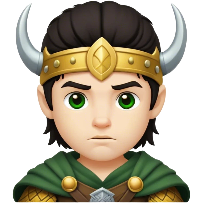 Dark haired Viking boy green and gold emoji
