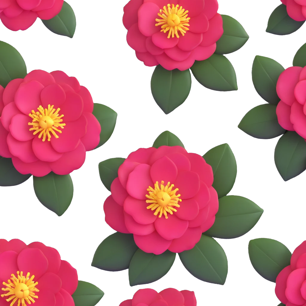 vibrant red Japanese camellia flower with golden center emoji