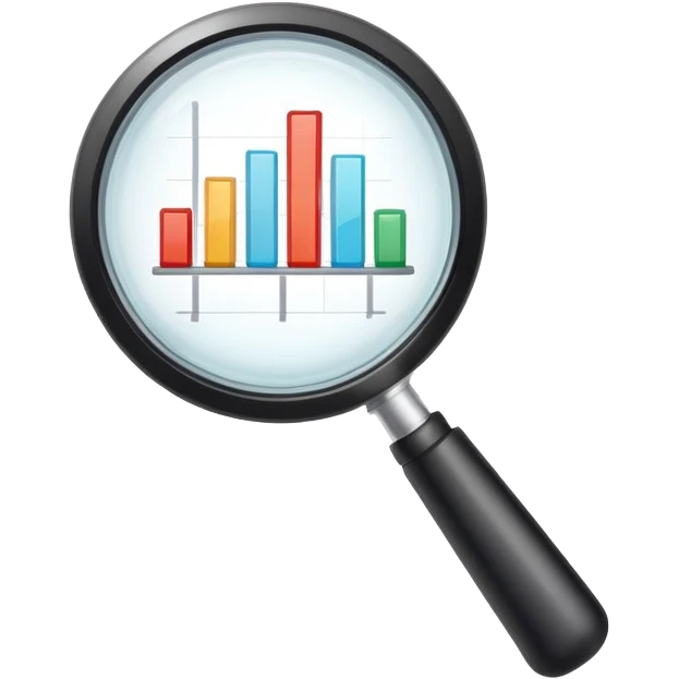 magnifying glass with a growing bar chart inside emoji