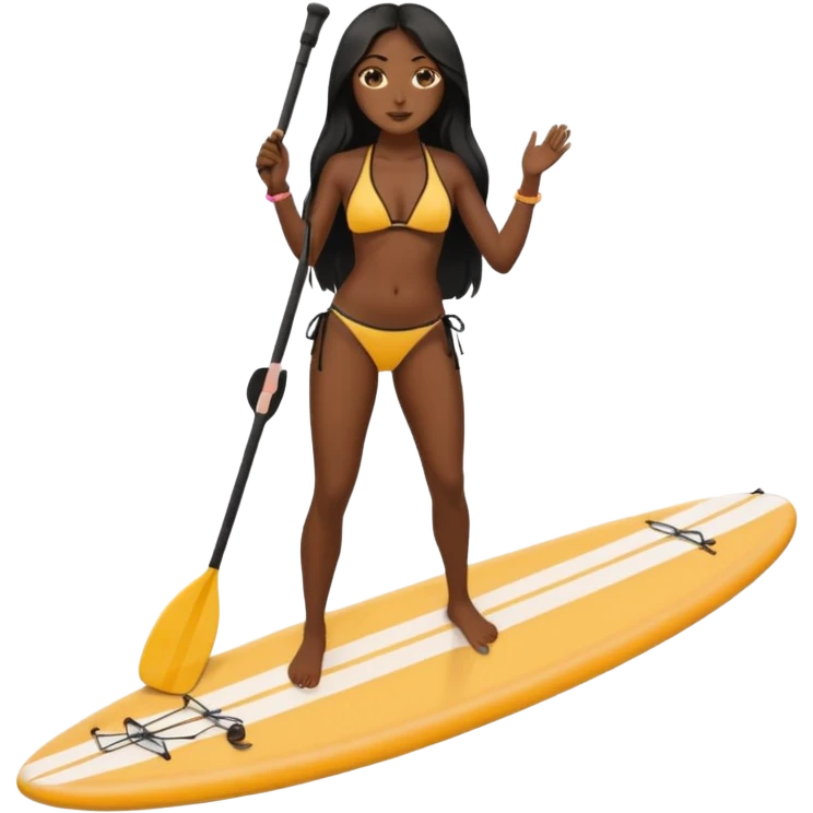 Dark long haired women in bikini on Standing paddle board emoji