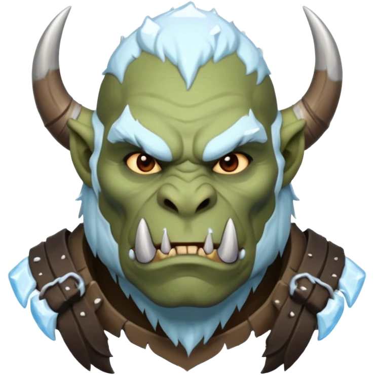 Fantasy orc emoji portrait, tusks lightly covered with ice and snow, winter predator look, strong silhouette, clean minimal emoji design, male/female variant
 emoji