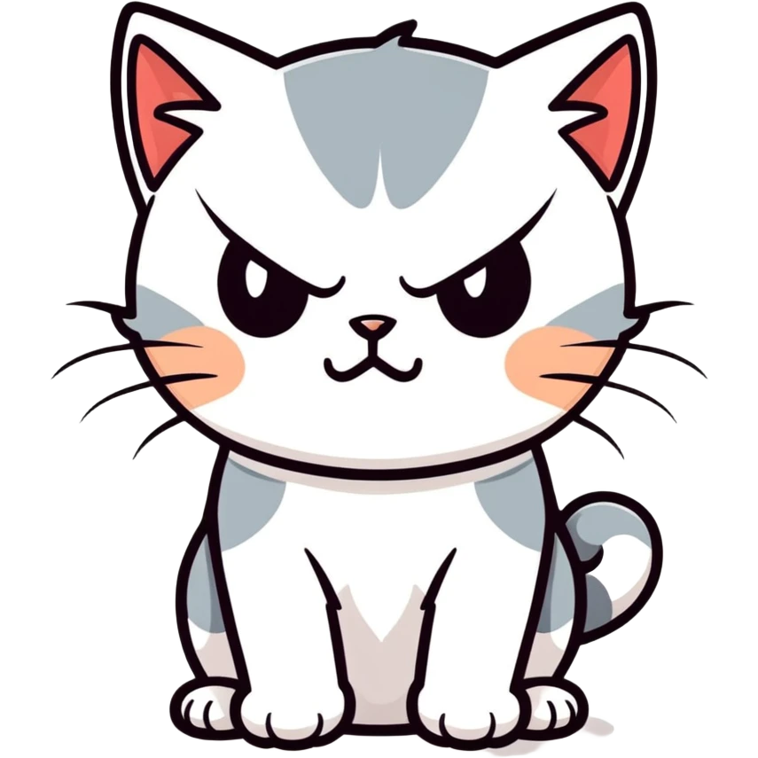 An angry cute kitten with a white outline emoji