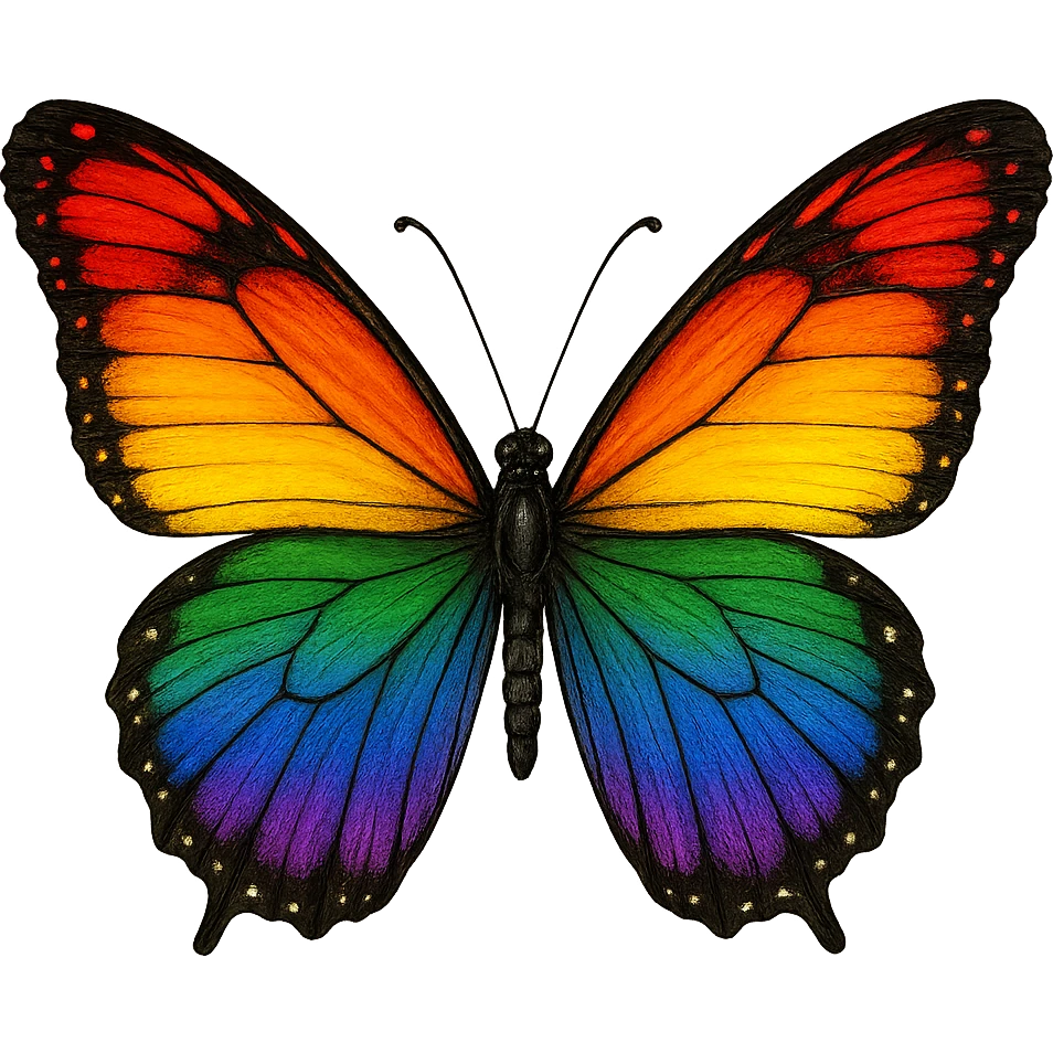 gay pride emoji, rainbow butterfly, vibrant wings, no background emoji
