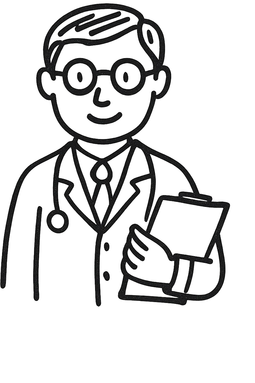doctor in coat, with glasses and notebook emoji