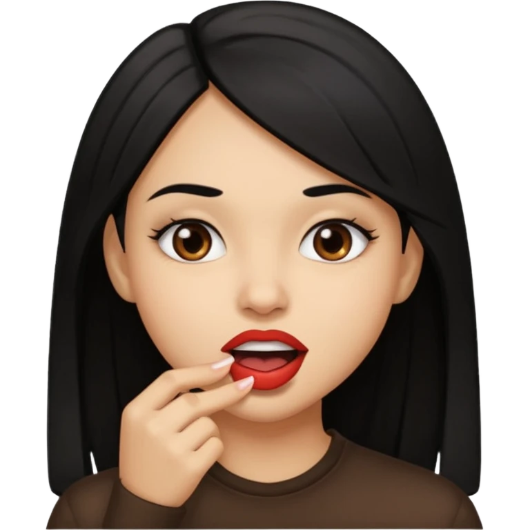 Brown light skin girl straight black hair biting her lips like this 🫦 emoji