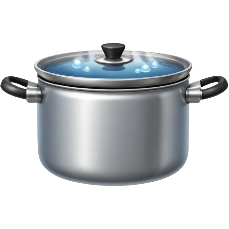small metal pot filled with boiling water on a stove, visible hot steam and rising bubbles, realistic heat effect, shiny pot surface, bright lighting, clean white background

 emoji
