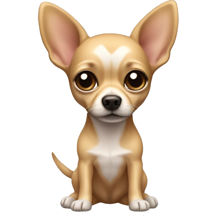 Blonde chihuahua (no white markings) with short hair, big ears, and long legs with a teddy bear emoji
