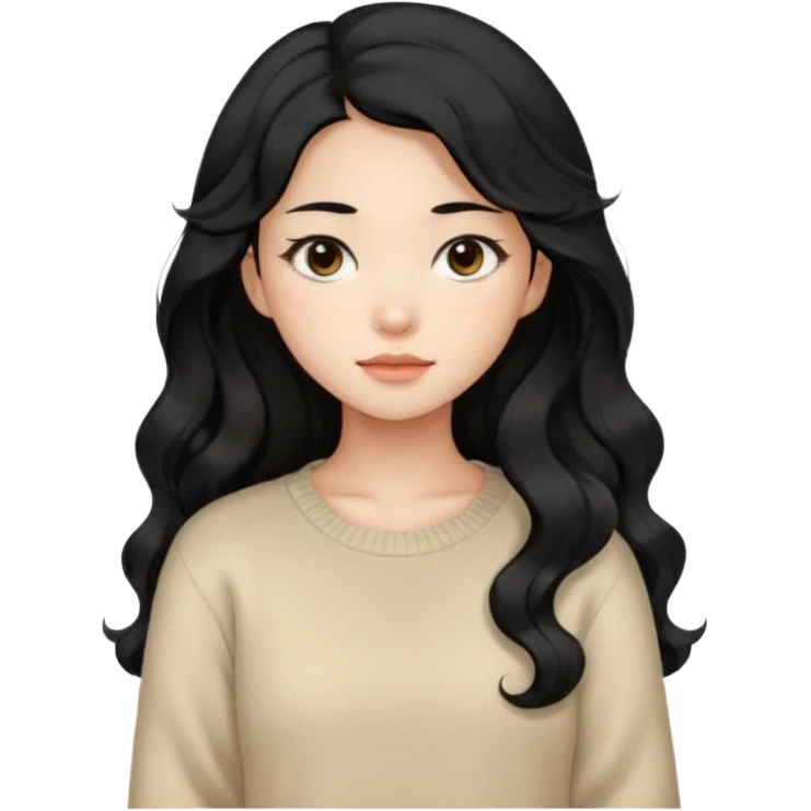Beautiful girl,Black hair, wavy long hair,Black eyes,Chinese, beige sweater  emoji