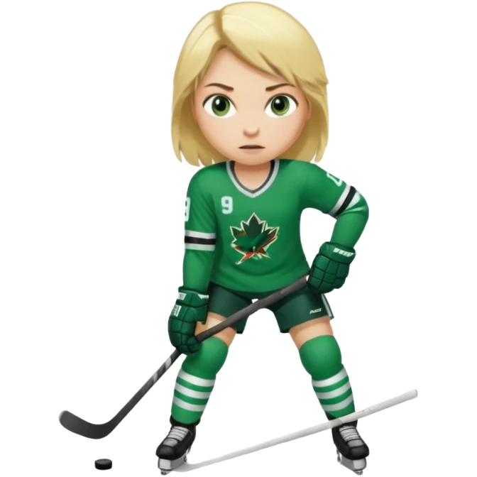 Girl hockey player full body with green jersey emoji
