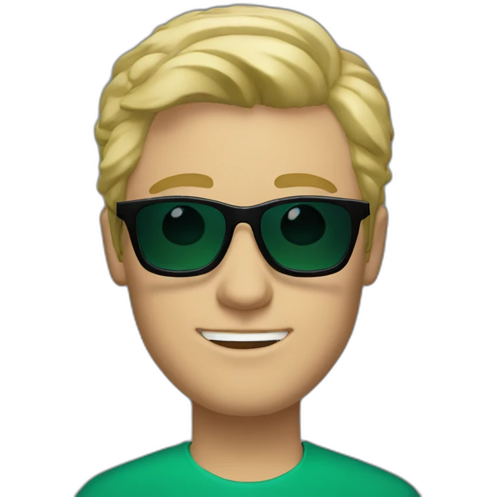 A White guy in a bleu and green Suit with blonde hair and Black sunglasses with matt finished lenses emoji