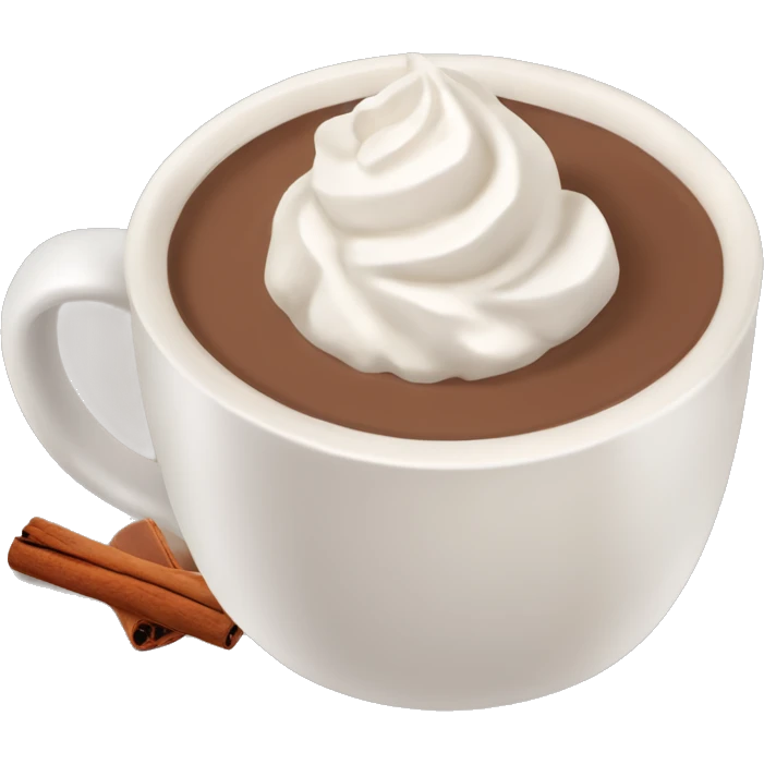 beige mug of hot chocolate with whipped cream and cinnamon emoji