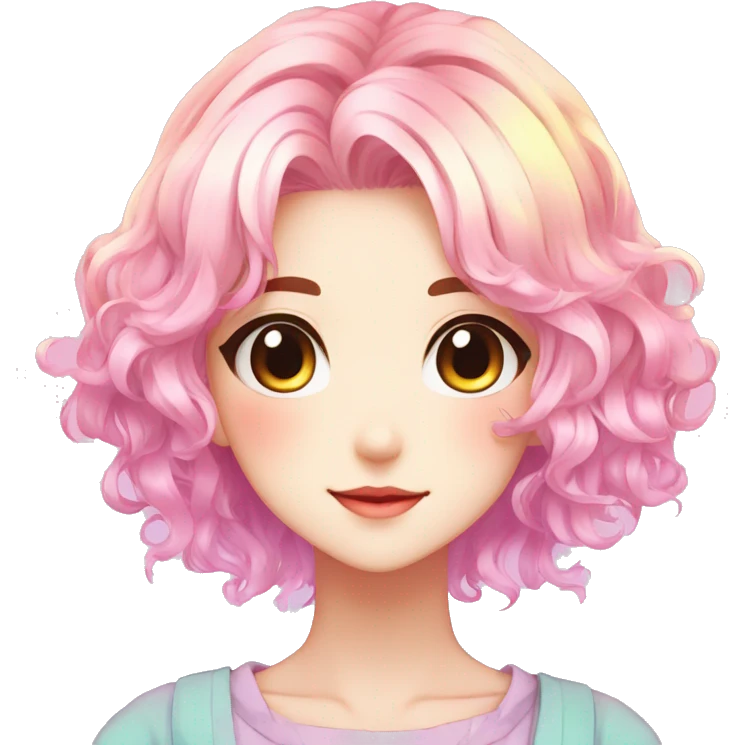 Gorgeous anime style shojo character with blushing face aesthetic and pretty colorful shiny gradient pastel hair trending style emoji