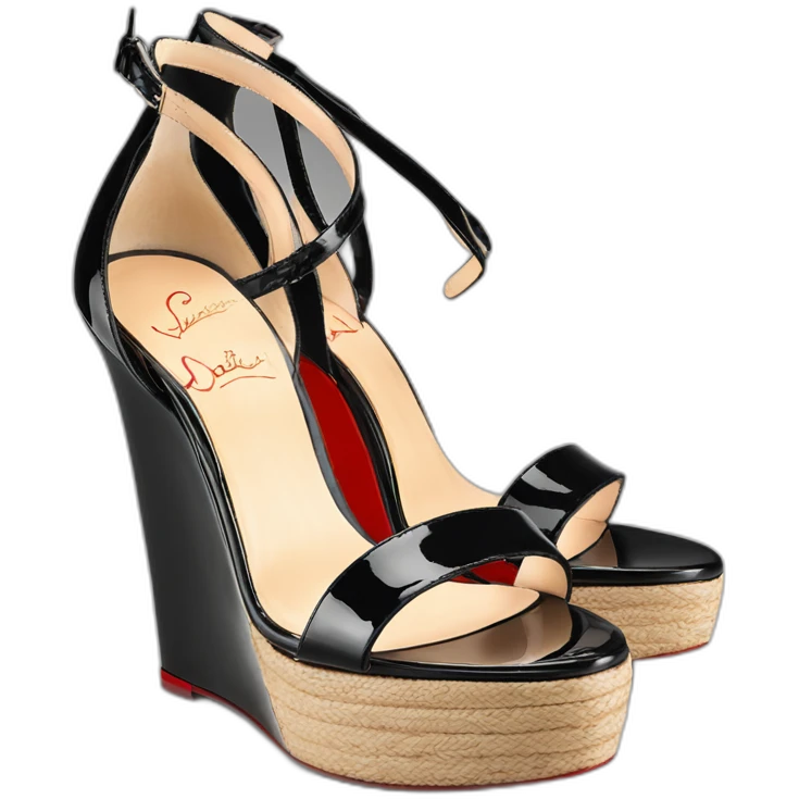 Platform wedges black louboutin sandal patent emoji