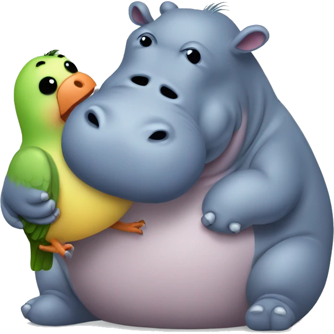 Hippo cuddling ugly cute bird emoji