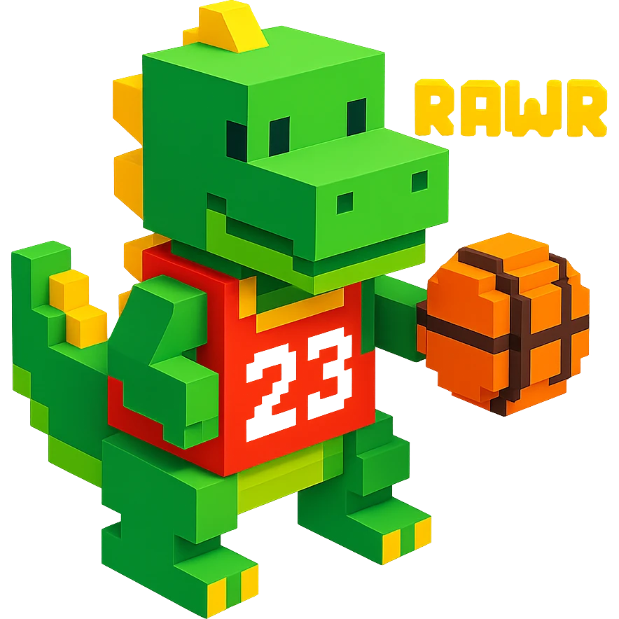 надпись "RAWR" и динозавр с баскетбольном мячом в майке с надписью "23", no background  emoji