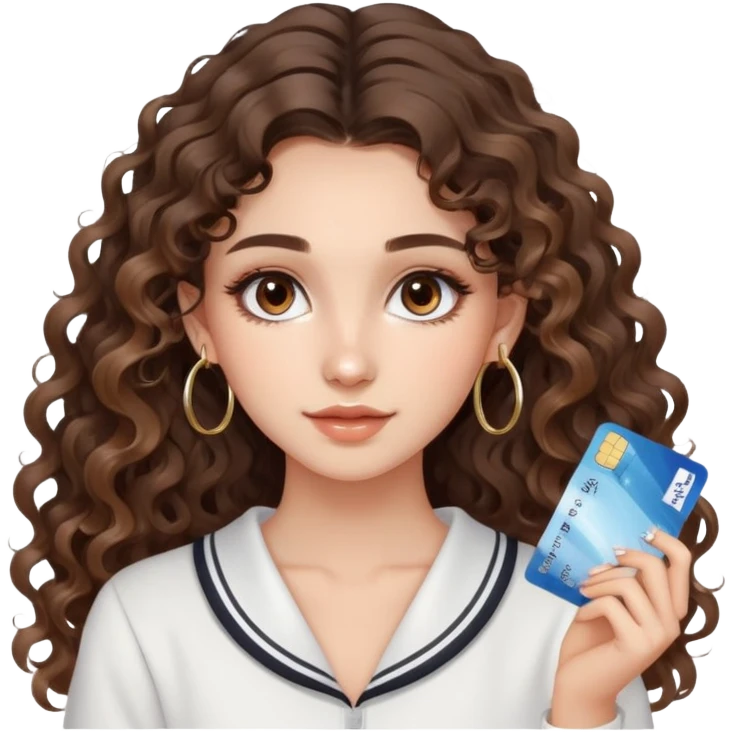 cute girl long brunette balayage curly/wavy not voluminous hair, brown eyes, hoop earrings, natural pretty clean makeup: with a pile of salt and a credit card emoji