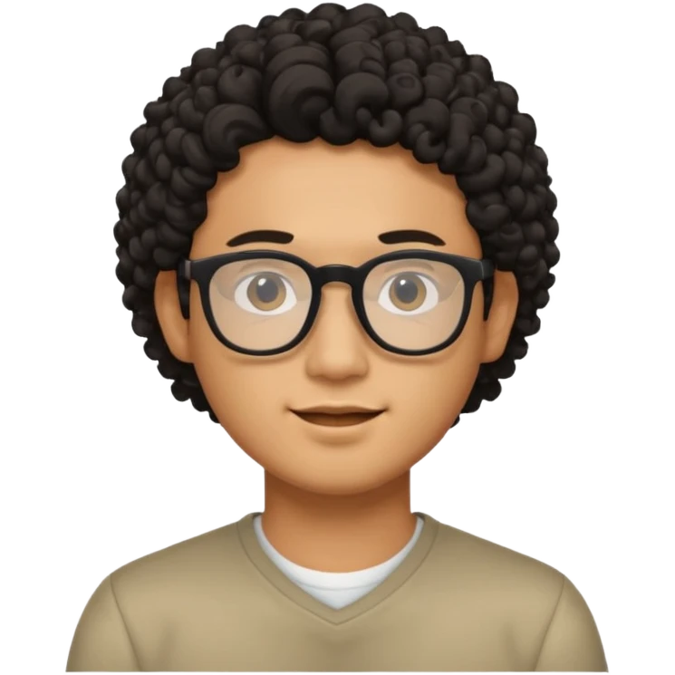 Asian guy with curly hair and black glasses emoji