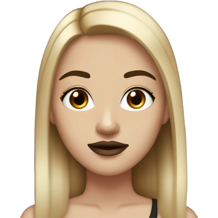 girl with white skin and light brown straight straight hair , black black black eyes with eyelashes, black eyebrows red lips,  emoji