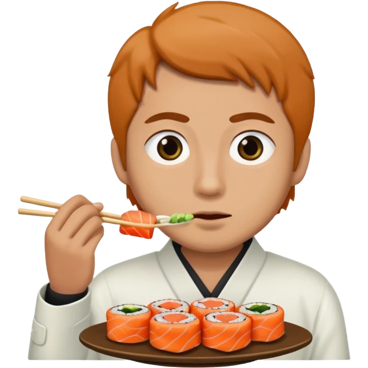 Man with small eyes eating sushi emoji