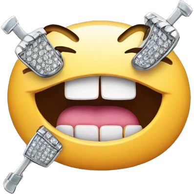 emoji with grills holding its mouth open with its pinky finger showing off diamond grills emoji