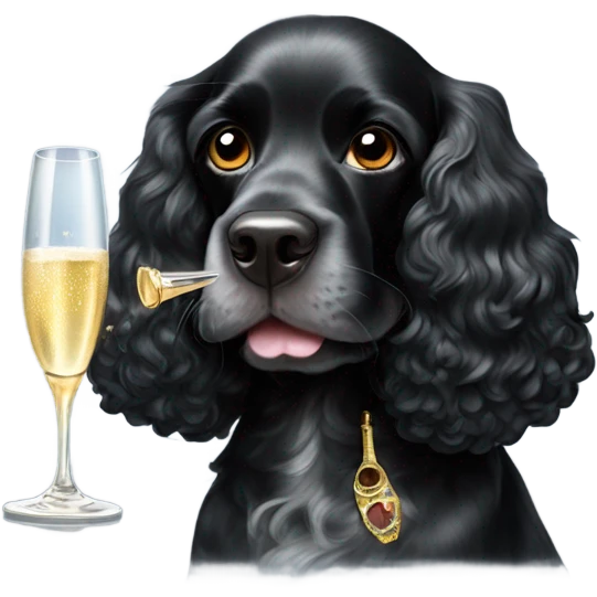 Black cocker spaniel drinking shampaigne emoji