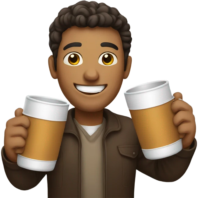 Men doing a big mug emoji