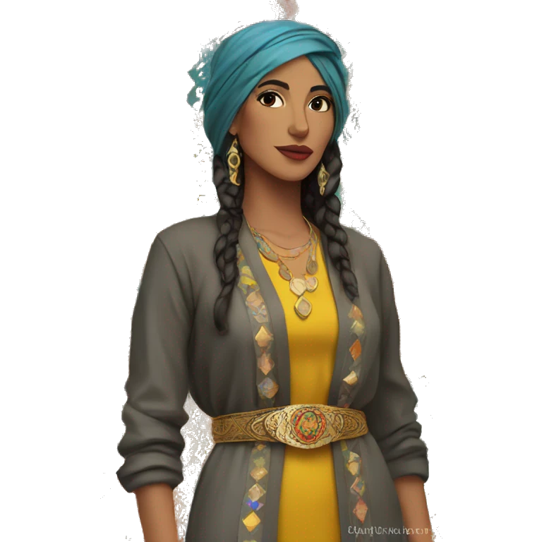 Colorful Kurdish dress, accessory gold belt, long cardigan  emoji