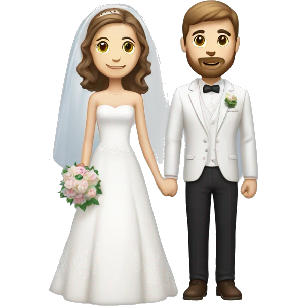 white groom with short straight brown hair with short beard on the left side and white bride with long brown hair on right side  emoji