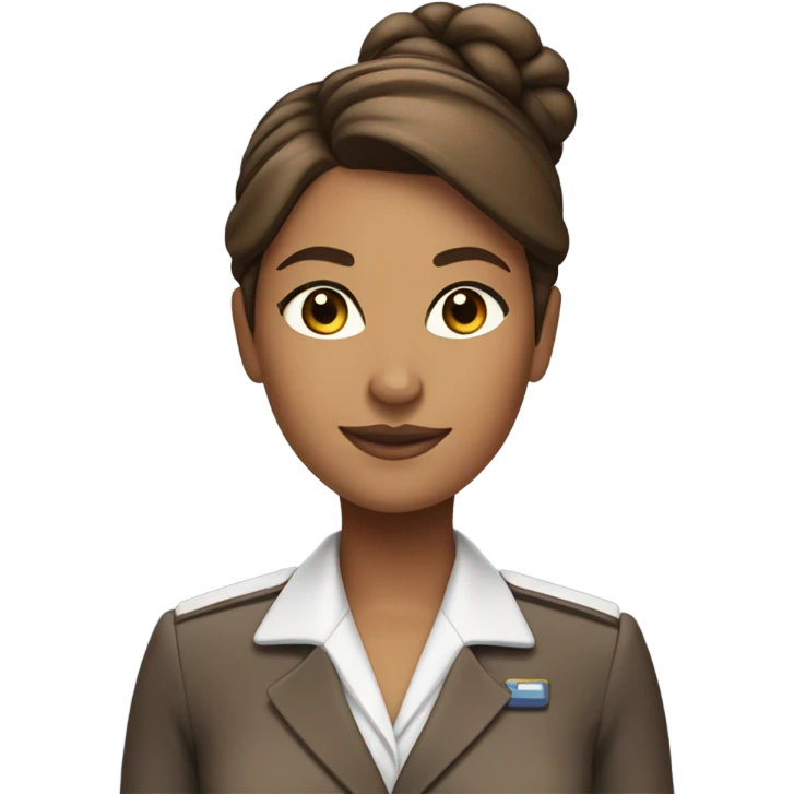 Tan brown skin flight attendant with brown hair in a bun emoji
