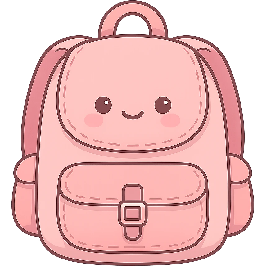 pink backpack, cute emoji