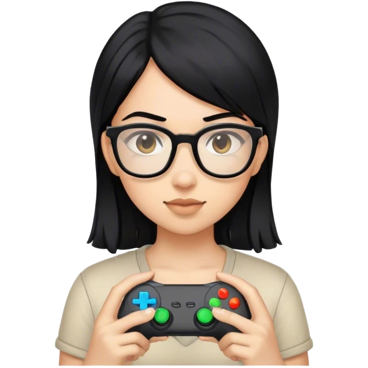 gamer, black hair girl with glasses emoji