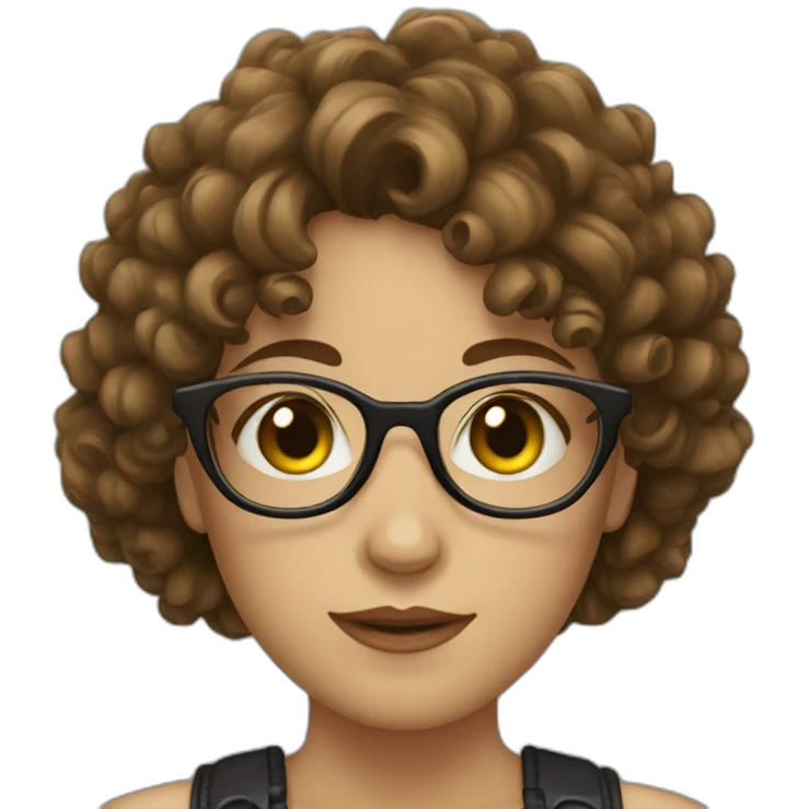 Girl with glasses green eyes and brown curly hair fringe emoji