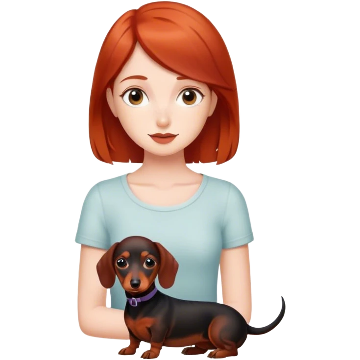 Red haired girl with black short haired dachshund  emoji