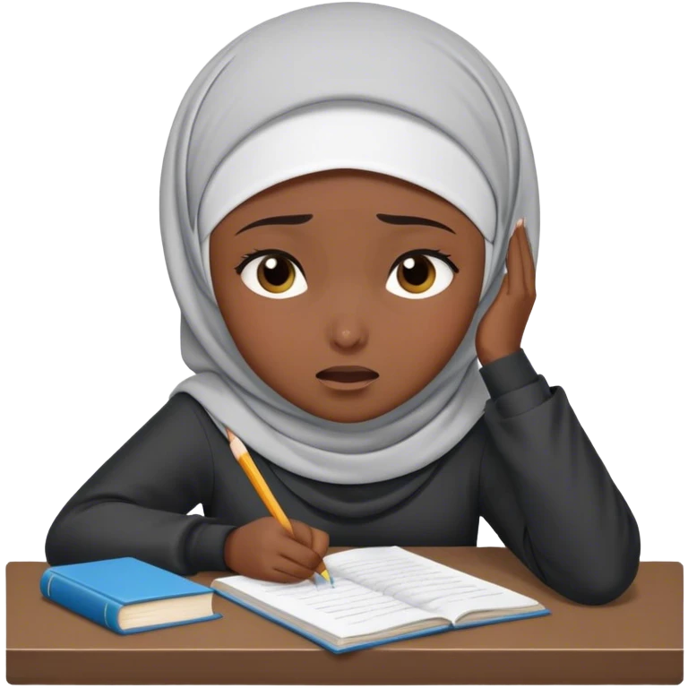 hijabi girl doing homework looking stressed suffring and crying emoji