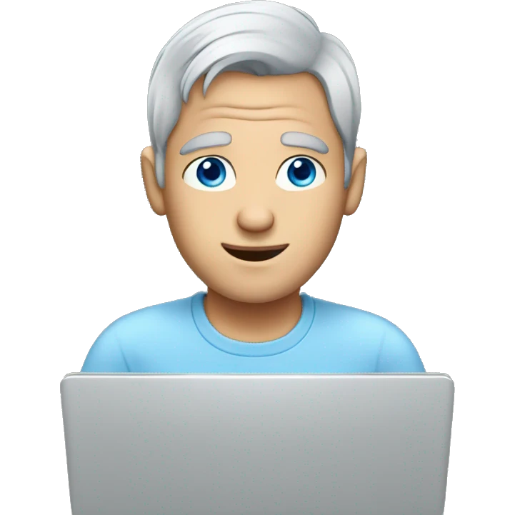 Men grey hair blue eyes with laptop emoji