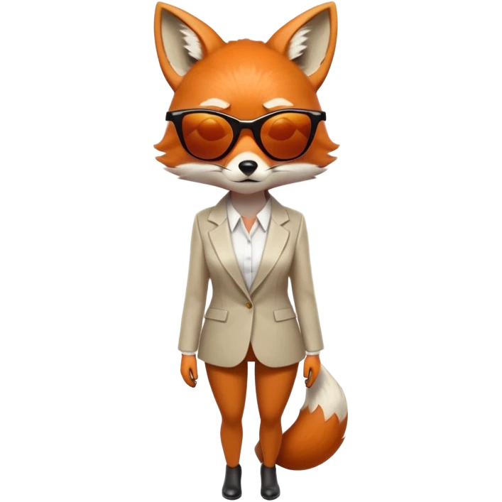 serious anthropomorphised female fox in stylish outfit with sunglasses, back facing the viewer, head down, heavy frown, full-body view emoji