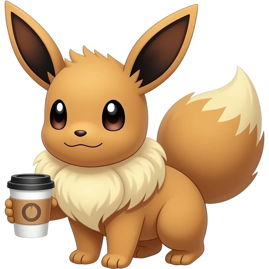 Pokémon Evee holding a coffee emoji