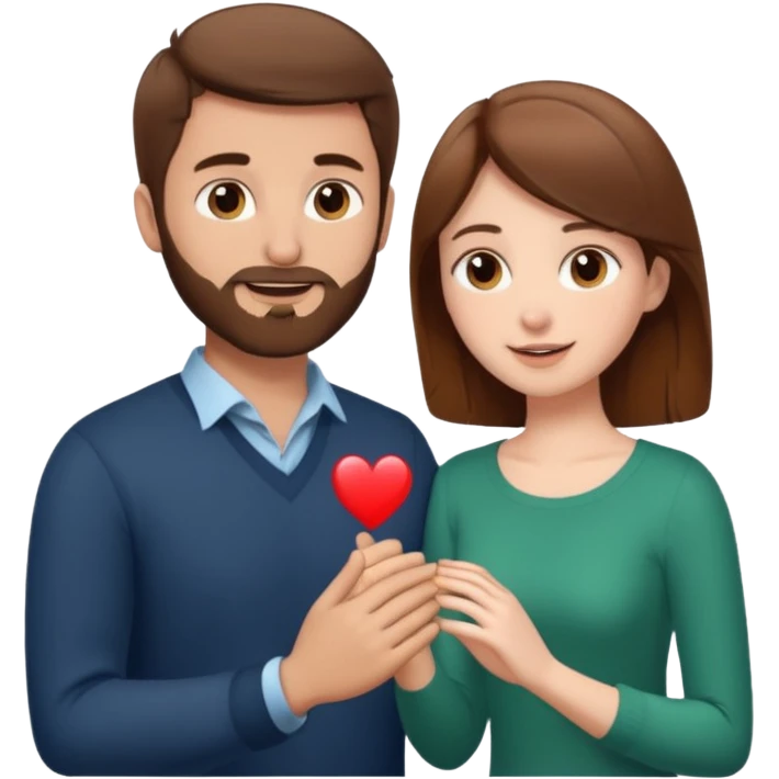 A brown haired man with a short beard proposing to a brown haired girl emoji