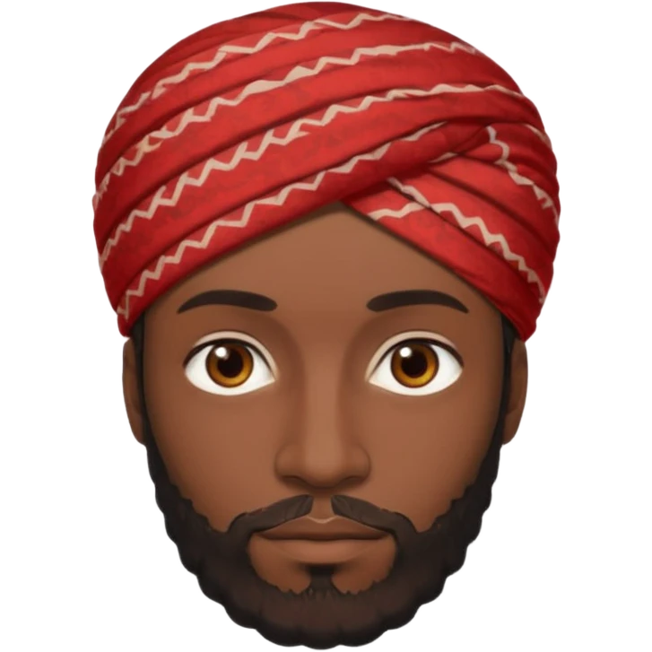 A dark-skinned man with brown eyes, a short beard, and a calm look, wearing a red patterned turban. emoji