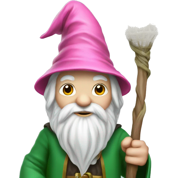 Gnome wizard with green clothes with pink net in hand emoji